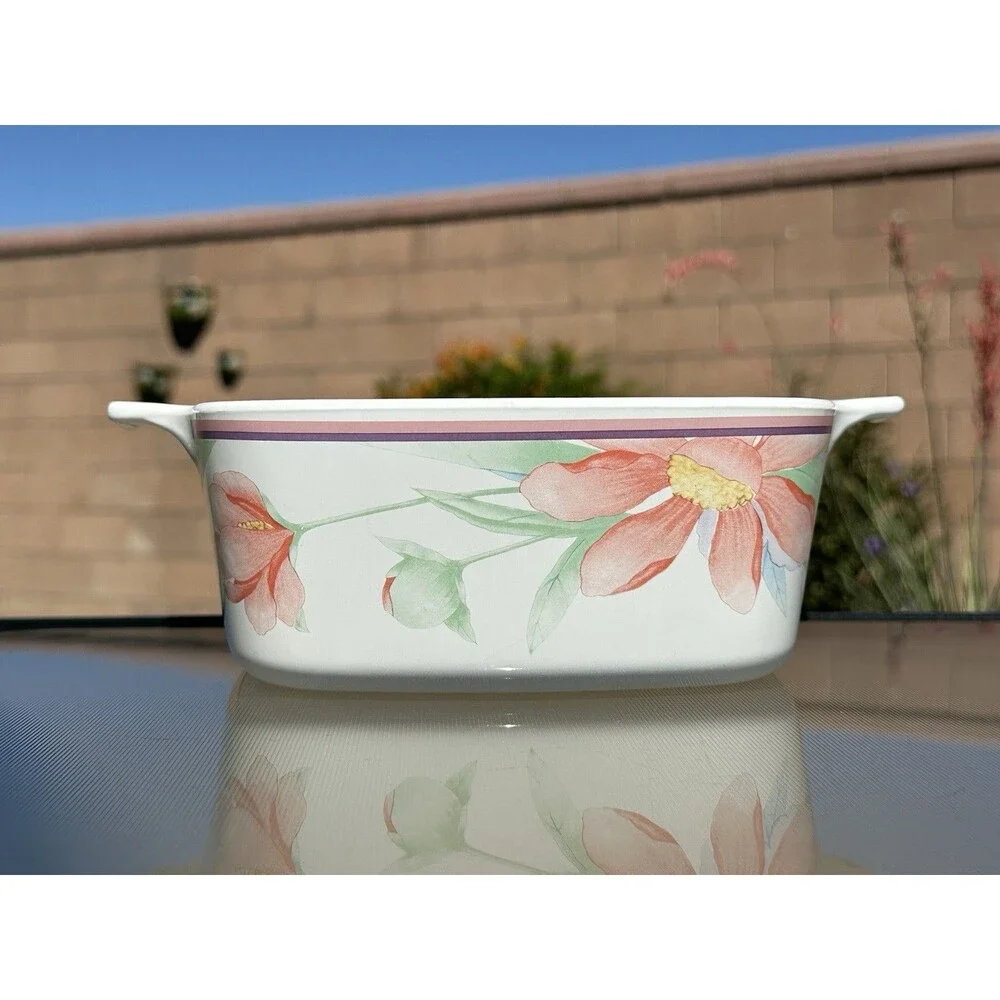 Vintage CorningWare Peony A-1 1/2-B 1.5 Liter Casserole Dish Pink Floral 1970s